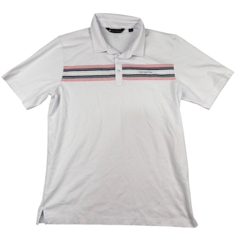 Travis Mathew Mens White Striped Golf Polo Shirt Size Large